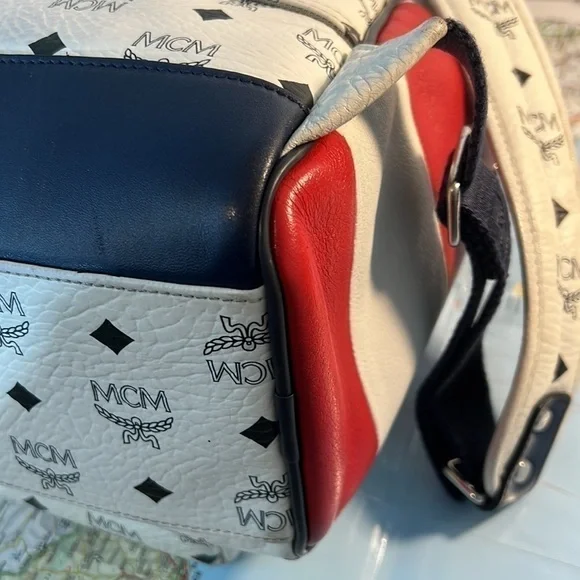 MCM Visteos Stark BackPack Large Travel Backpack W Laptop Divider Red White Blu